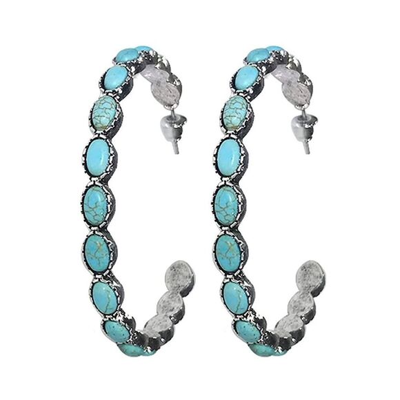 Boho Style Turquoise Resin Hoop Earrings for Women - Picture 2 of 6